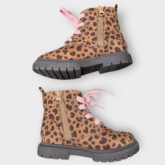 Cat & Jack Amaya Combat Boots Toddler Girls’ 10 Leopard Print Pink Laces - Picture 5 of 8